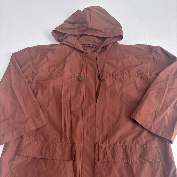 Eileen Fisher Light Organic Cotton Nylon Jacket Womens L Brown Hooded Full Zip - Picture 3 of 10